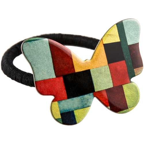 Colored Metal Rubber Hair Tie - Butterfly Hair Band (Jogakbo Pattern)