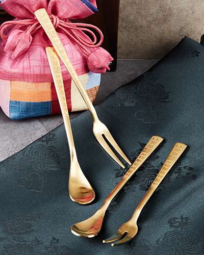Hunminjeongeum Teaspoon & Fork Set (Gold, Stainless Steel, 10pcs)