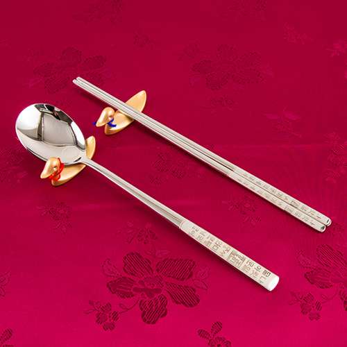 Stainless Steel Glossy Spoon and Chopsticks Set (Hunminjeongeum B, 1P)