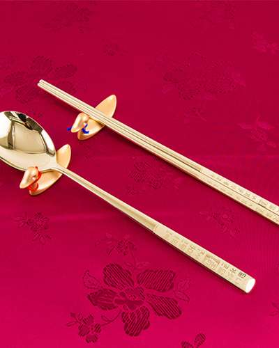 Stainless Steel Gold Spoon and Fork Set (Hangul Design B, 1P)
