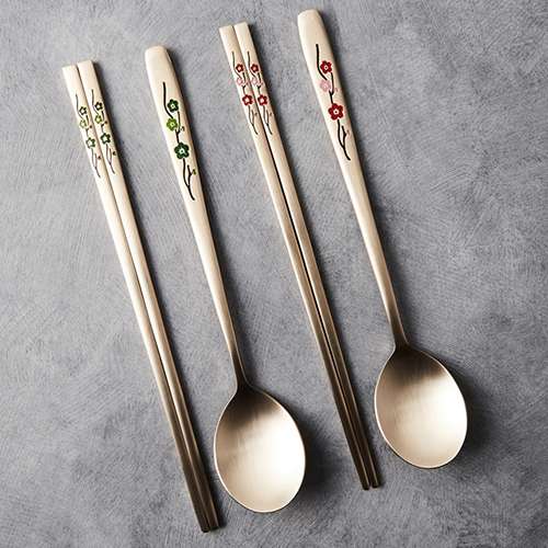Bangjja Yugi Spoon and Chopsticks Set (Obuza, Red Plum Blossom, 2P)