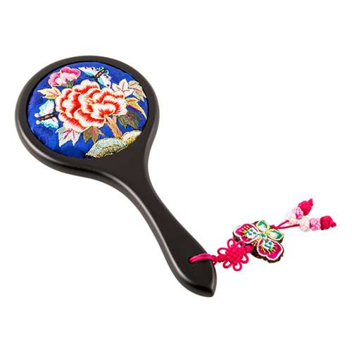 Floral Embroidery Hand Mirror (Blue, A08)