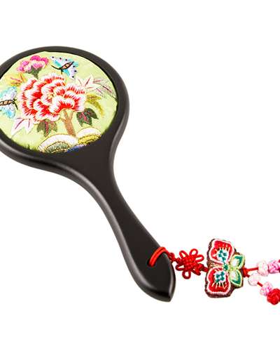 Flower Embroidery Hand Mirror (Pale Yellow-Green, A06)