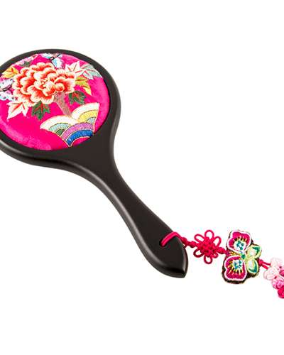 Floral Embroidered Hand Mirror (Deep Pink, A07)