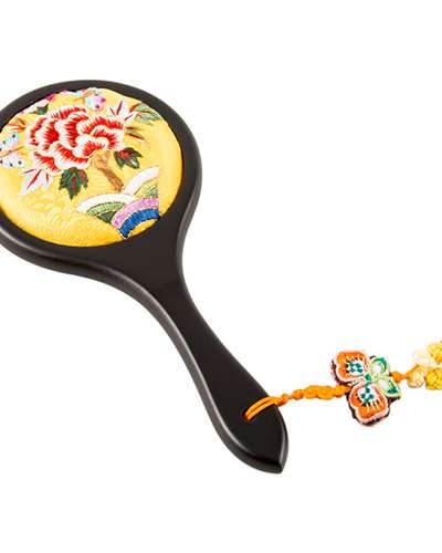 Floral Embroidery Hand Mirror (Yellow, A02)