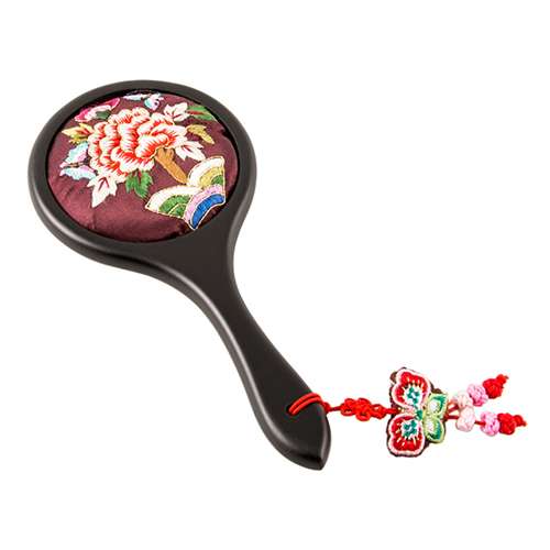 Floral Embroidery Hand Mirror (Brown, A01)