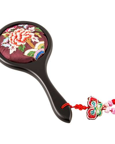 Floral Embroidery Hand Mirror (Brown, A01)