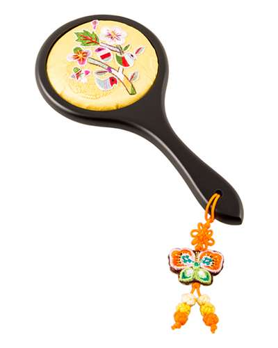 Floral Embroidery Hand Mirror (Yellow, C02)