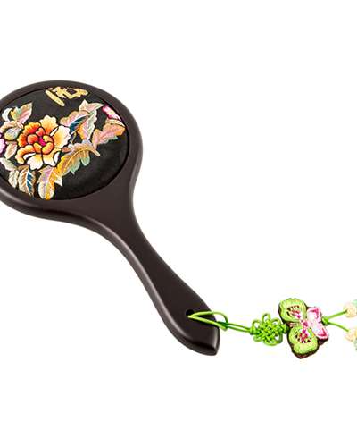 Floral Embroidered Hand Mirror (Black, B01)
