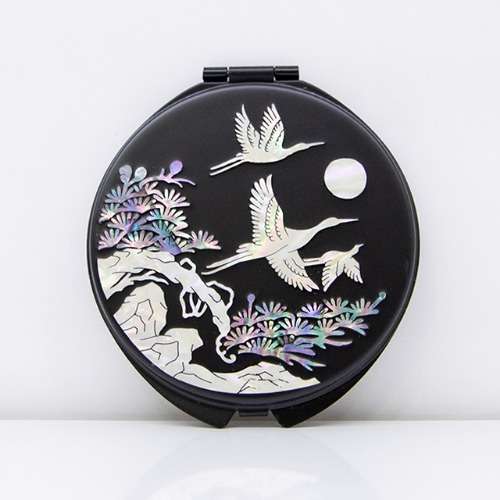 Premium Mother-of-Pearl Inlay Hand Mirror (Pine and Crane Black)
