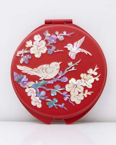 Premium Mother-of-Pearl Inlaid Engraved Hand Mirror (Plum Red)