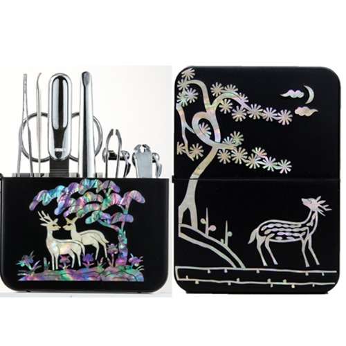 Premium Mother-of-Pearl Nail Clipper Set (Deer, Black)