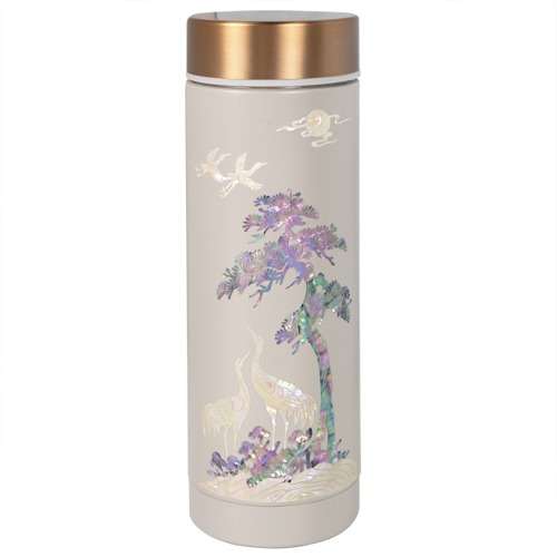 Mother-of-Pearl Tumbler - Crane and Auspicious Clouds in Soft Gray