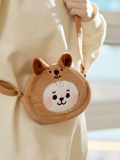BT21 RJ BABY Fluffy Face Plushie Mini Crossbody Bag