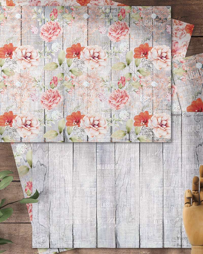 [1] Watercolor Flower Wood Wrapping Paper