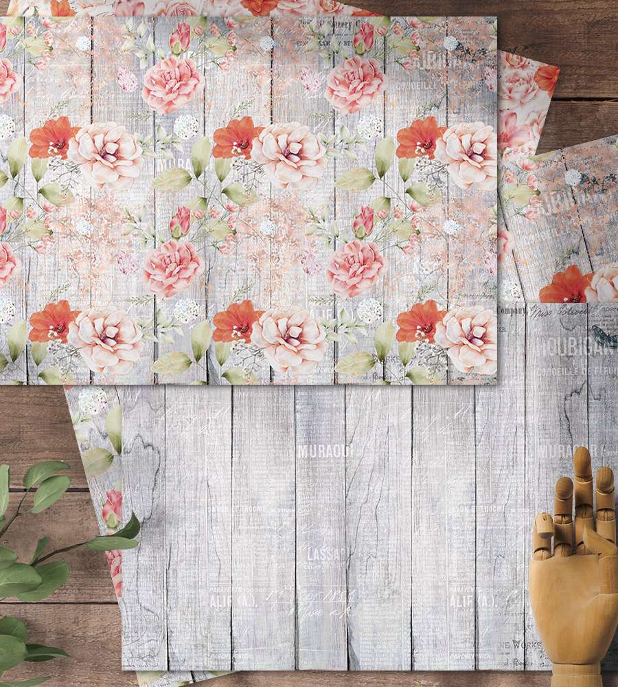 [1] Watercolor Flower Wood Wrapping Paper