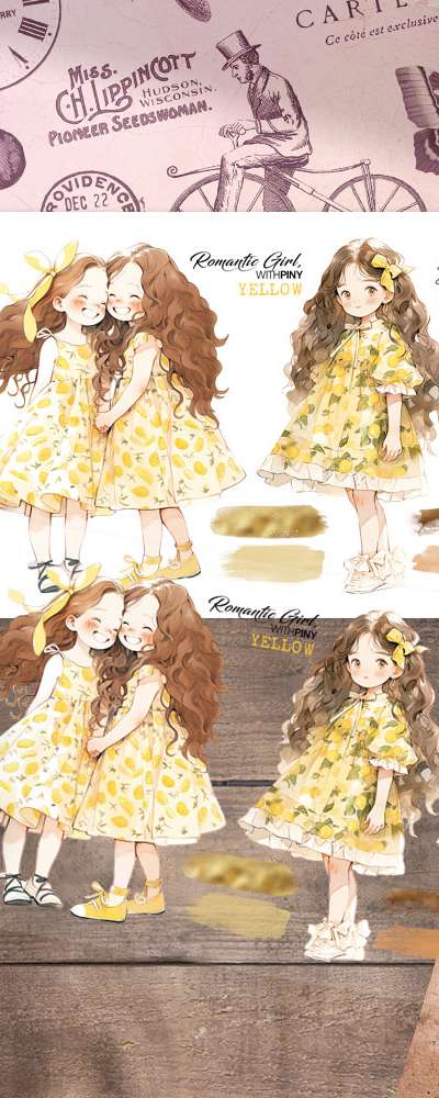 [1] Romantic Girl_Yellow Matte Back-Adhesive Sticker