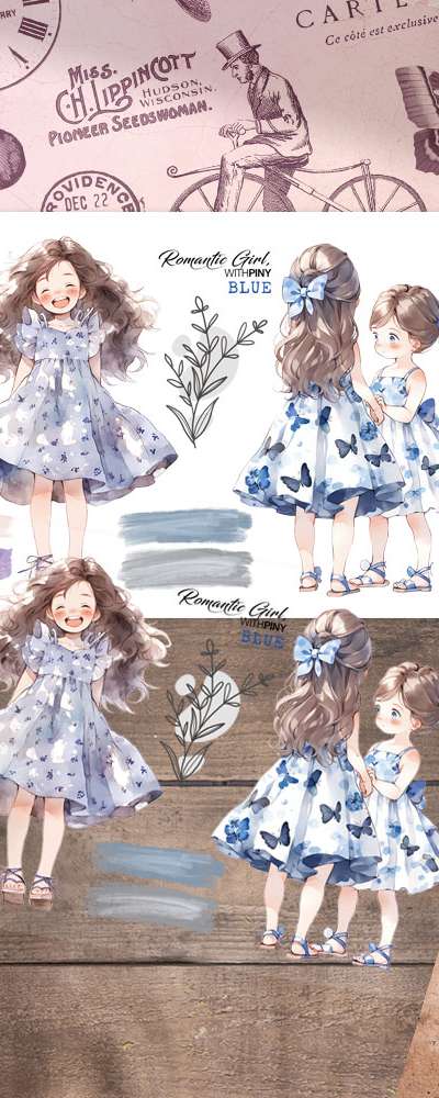 [1] Romantic Girl_Blue Matte Holographic Sticker
