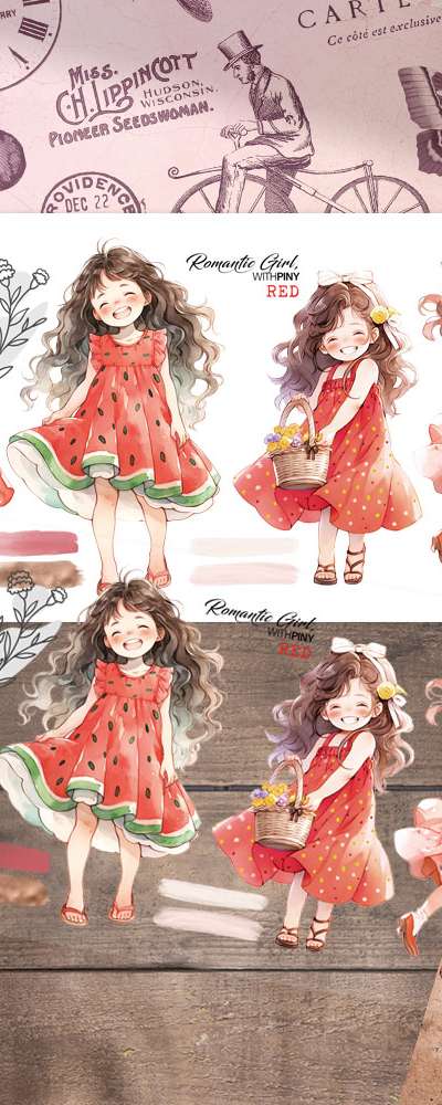 [1] Romantic Girl_Red Matte Back White Sticker