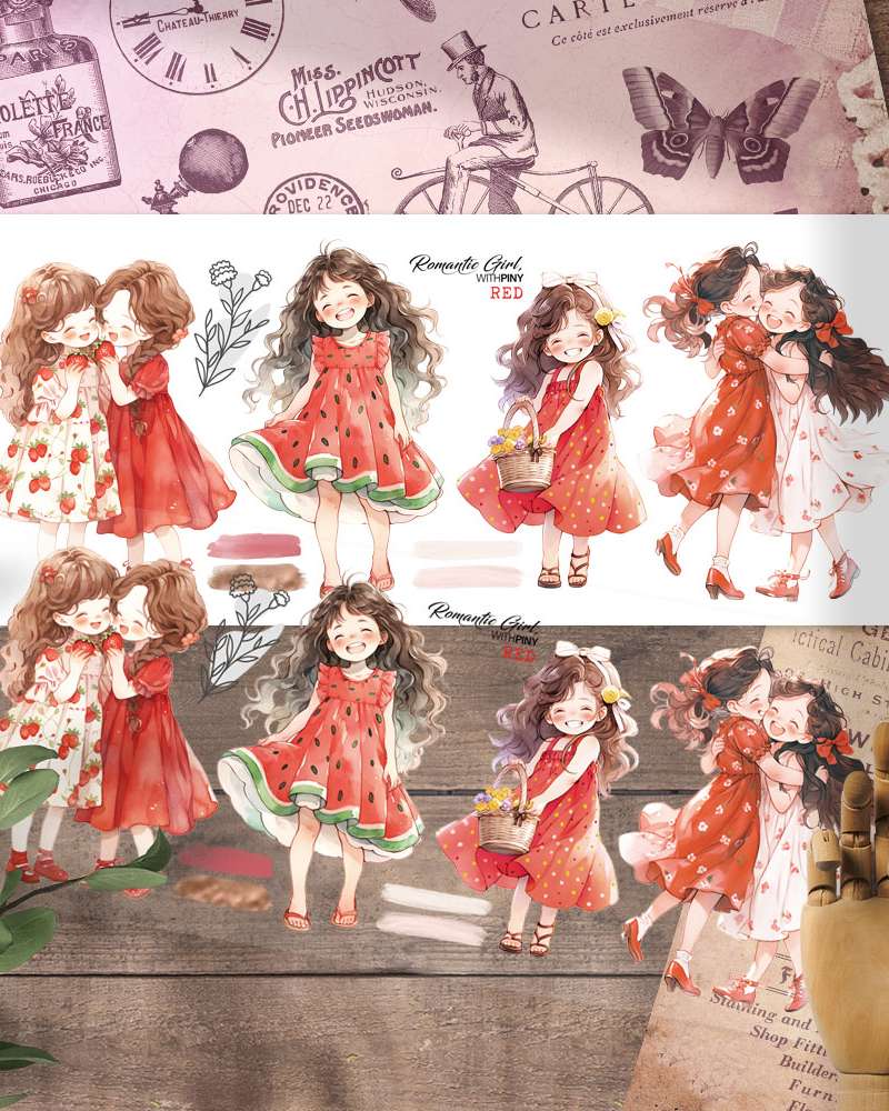 [1] Romantic Girl_Red Matte Back White Sticker