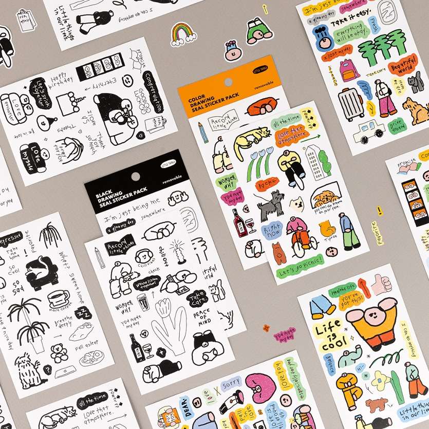 Little Things Color, Black Drawing Seal Sticker Pack (Removable)