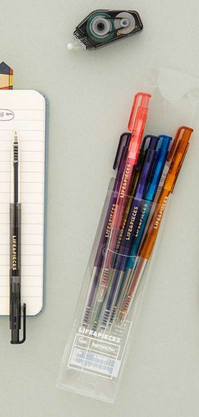 LIVEWORK Transparent Slim Ballpoint Pen 0.38mm (10-Color Set)