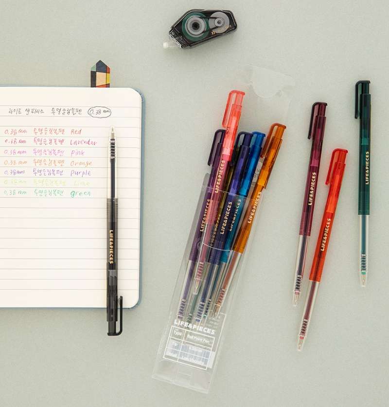 LIVEWORK Transparent Slim Ballpoint Pen 0.38mm (10-Color Set)