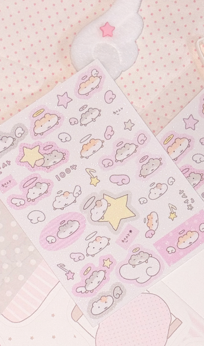 Roundwoof Sparkle Angel Ham Matte Pearl Sticker