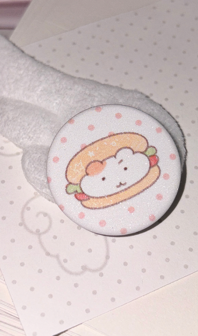 Round Woof Hamhamburger Matte Pearl Pin Button