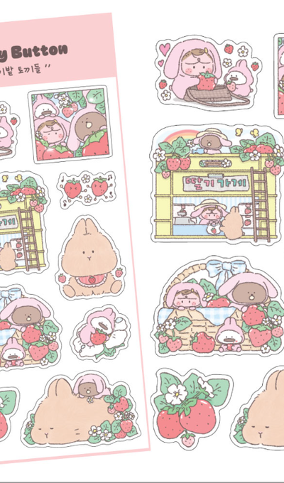 Fluffy Button Strawberry Field Clover Sticker