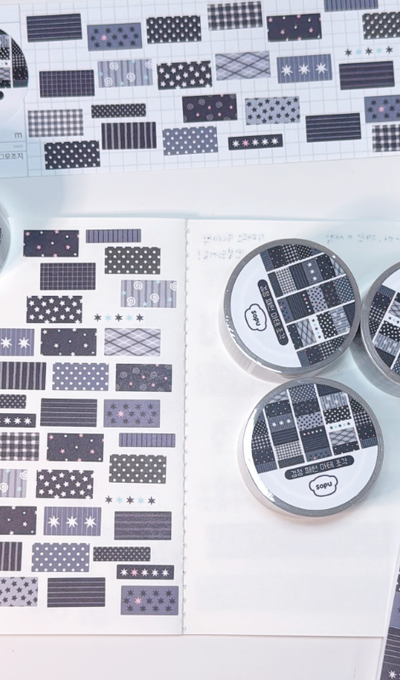 Sofu Black Pattern Masking Tape Kiss-cut Tape