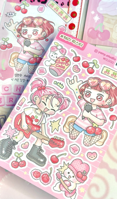 Cherry Rockstar Sticker by Yanni Studio