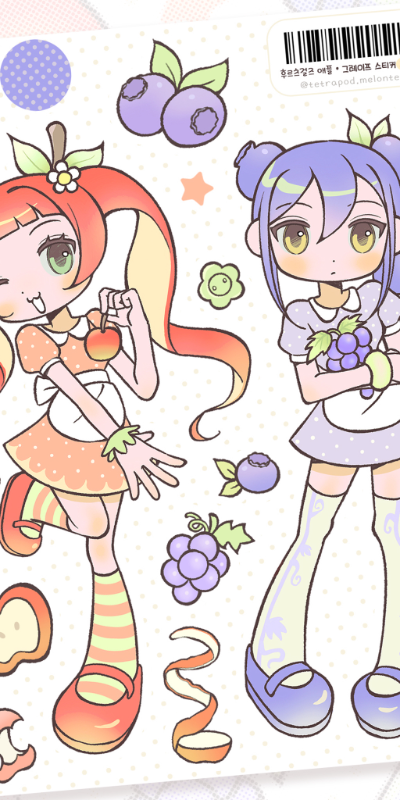 Tetra Port Melon Tea Fruit Girls - Apple Grape Sticker