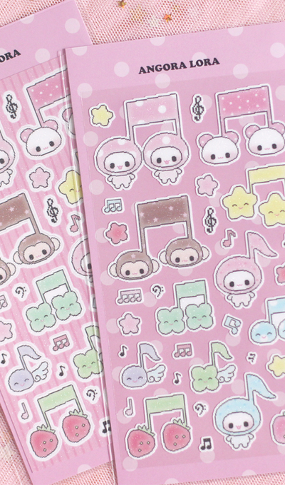 Angora Lola Pixel Musical Note & Musical Note Babies Sticker 2 Types