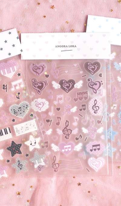 Angora Lola Transparent Musical Note Deco Star Heart Sticker 3 Types