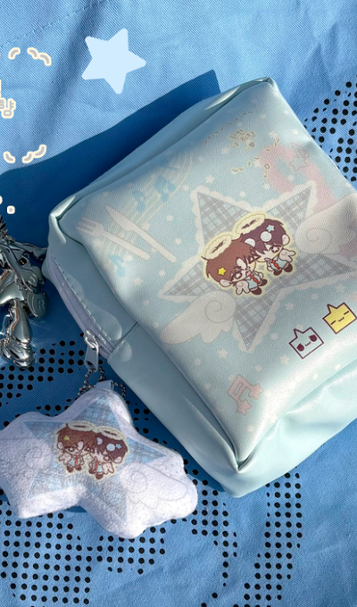Mangsu Shop Angel Star Square PU Pouch + Cushion Keyring Set
