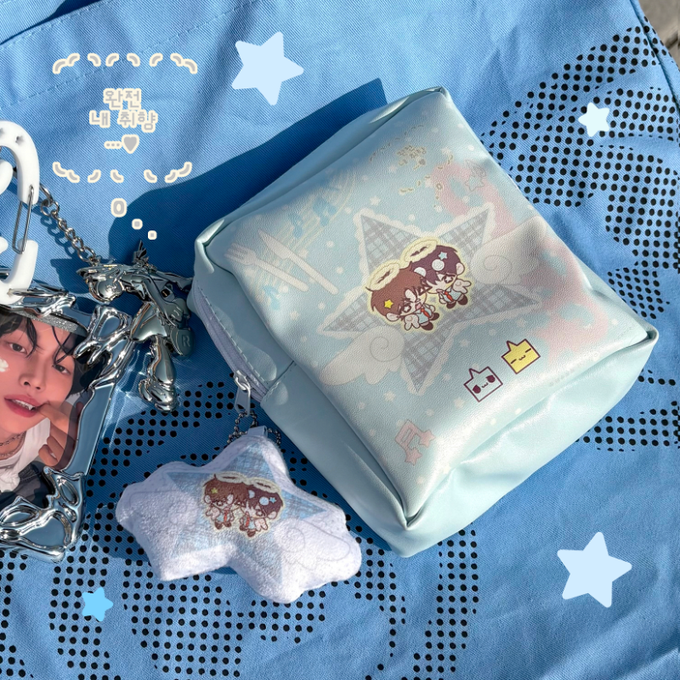 Mangsu Shop Angel Star Square PU Pouch + Cushion Keyring Set
