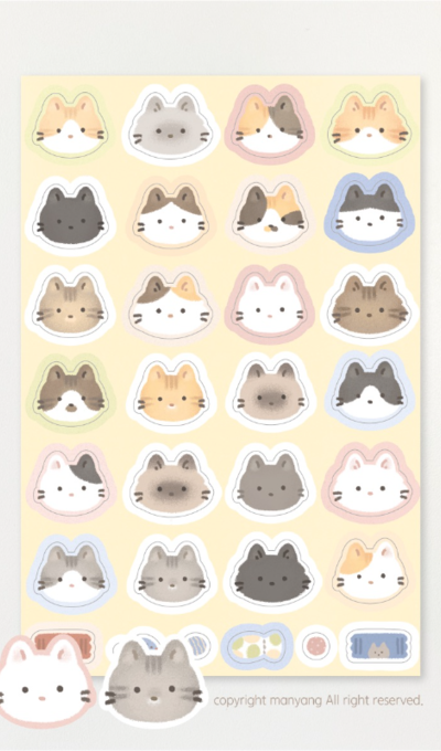 ふわふわにゃんこ顔ステッカー