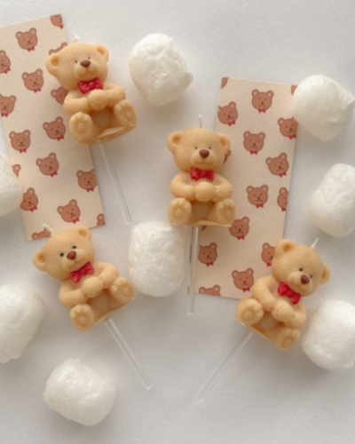 [どんどんキャンドル]リボン くまちゃん ケーキキャンドル