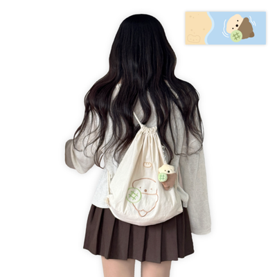Fukafuka Studio Baby Sea Otter Loves Melon Bread String Backpack