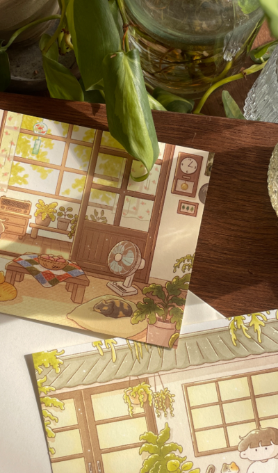 Pillow Summer Illustration Postcard 2 Types