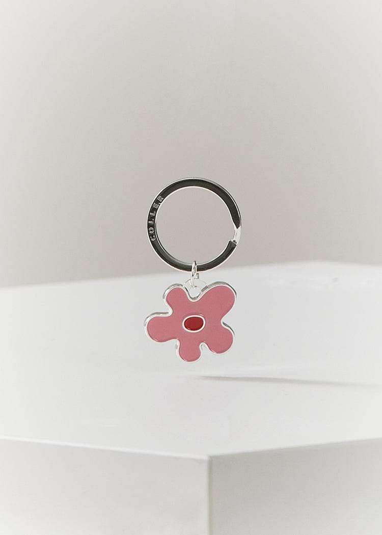 Collet Metal Melting Flower Keyring Pink