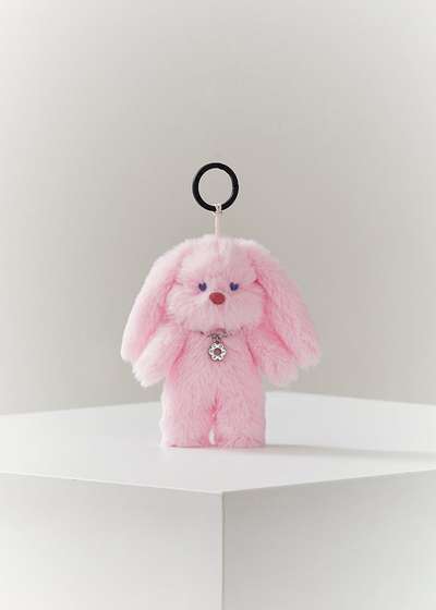 Colle Furry Bunny Plush Keyring Pink