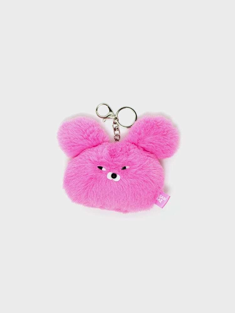 Wasabi Bear Face Plush Keyring - Pink Wasabi Bear