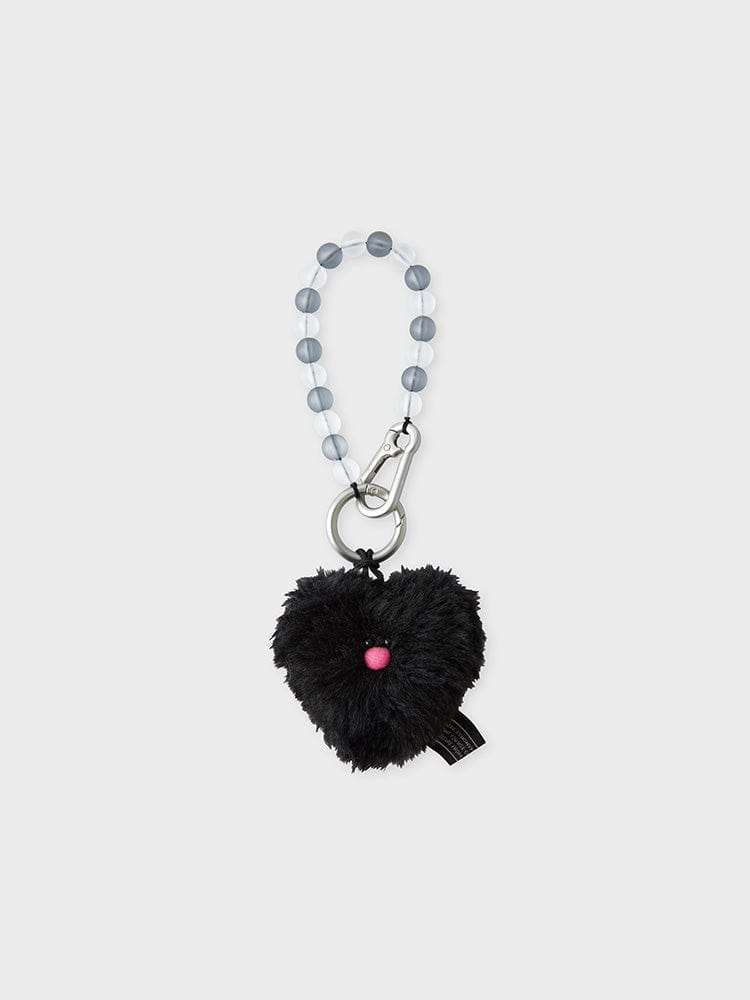 Coller Heart Furry Plush Keyring Black