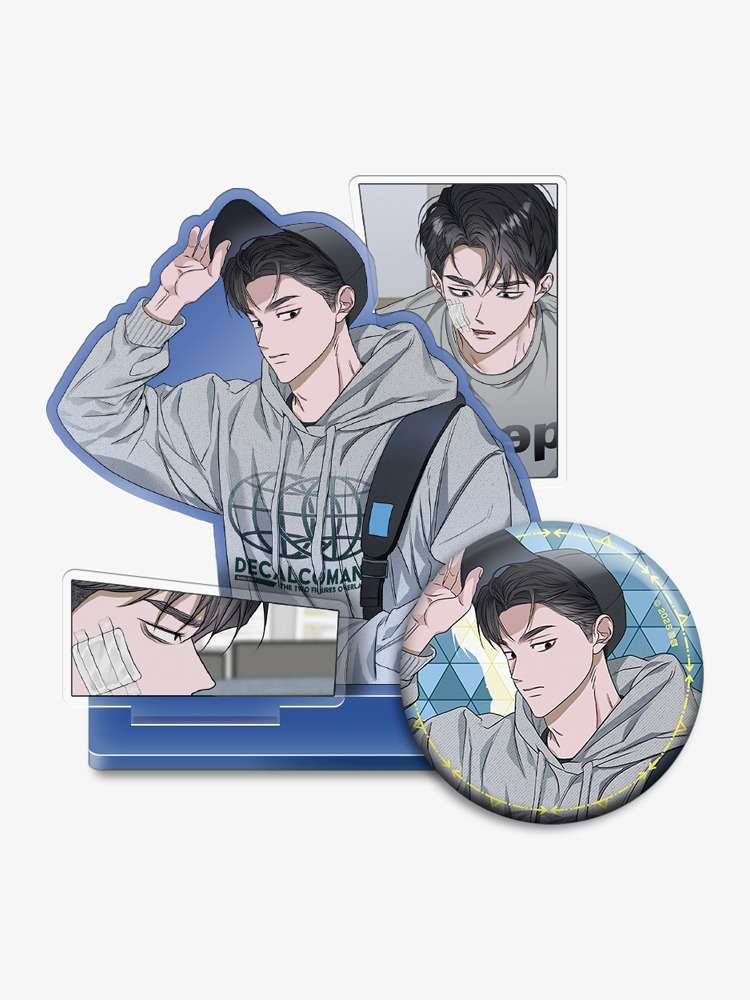 Falling Flowers in Pond Scene Acrylic Stand, Can Badge