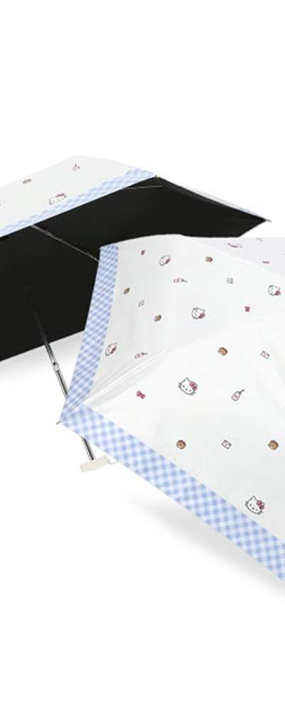 Hello Kitty Character Milk Check Blackout Coating 53cm Flat 3-Fold Umbrella (Blue) 263887