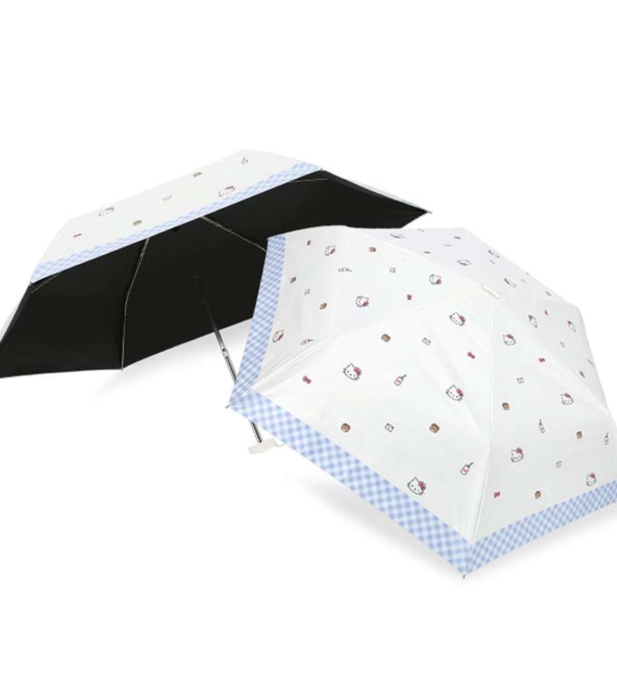 Hello Kitty Character Milk Check Blackout Coating 53cm Flat 3-Fold Umbrella (Blue) 263887