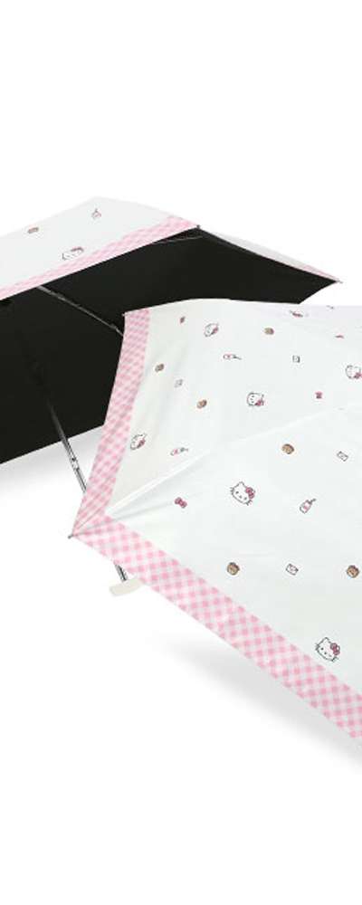 Hello Kitty Character Milk Check Blackout Coating Flat 3-Section Dual-Purpose Umbrella 53cm (Pink) 263894