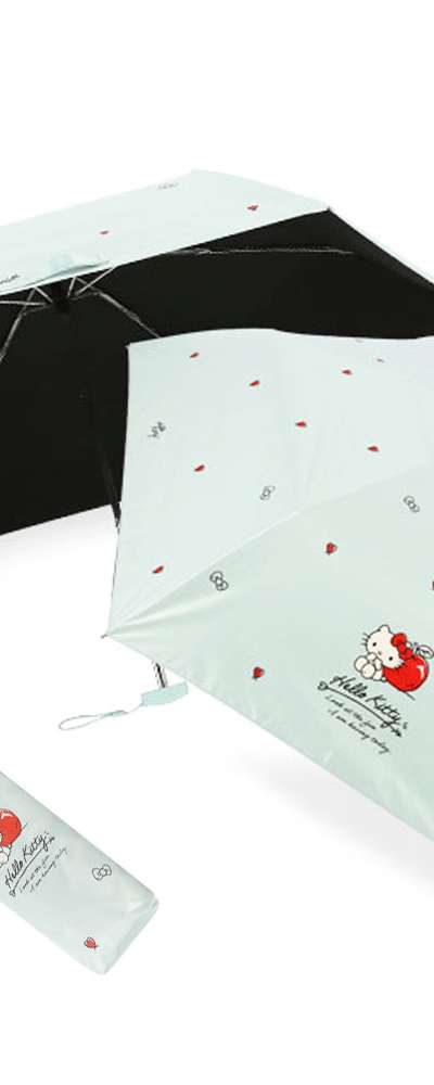 Hello Kitty Character Apple Heart Blackout Coated 53cm Flat 3-Fold Two-Way Umbrella (Mint) 263917